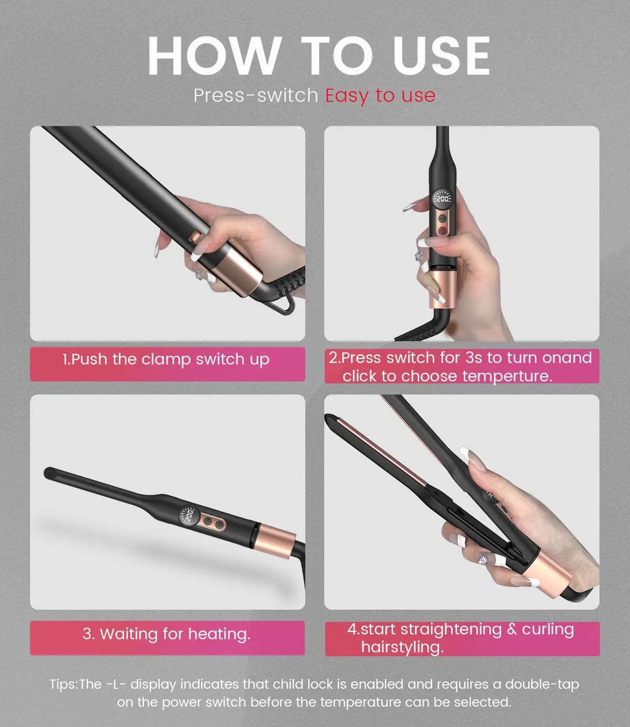 Mini Flat Iron Hair Straightener 1/3 Inch Pencil Flat Iron for Women Portable Travel Straightener and Curler 2 in 1