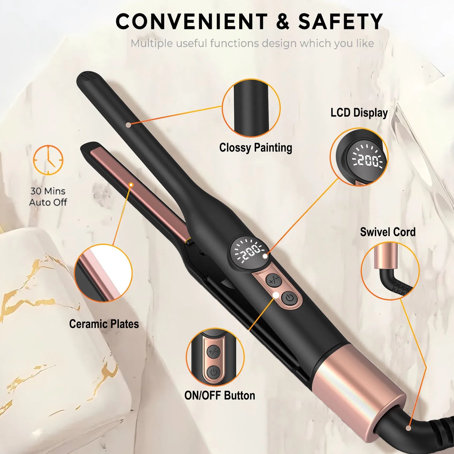 Mini Flat Iron Hair Straightener 1/3 Inch Pencil Flat Iron for Women Portable Travel Straightener and Curler 2 in 1