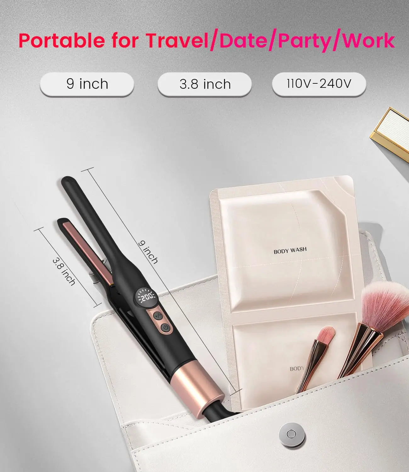 Mini Flat Iron Hair Straightener 1/3 Inch Pencil Flat Iron for Women Portable Travel Straightener and Curler 2 in 1