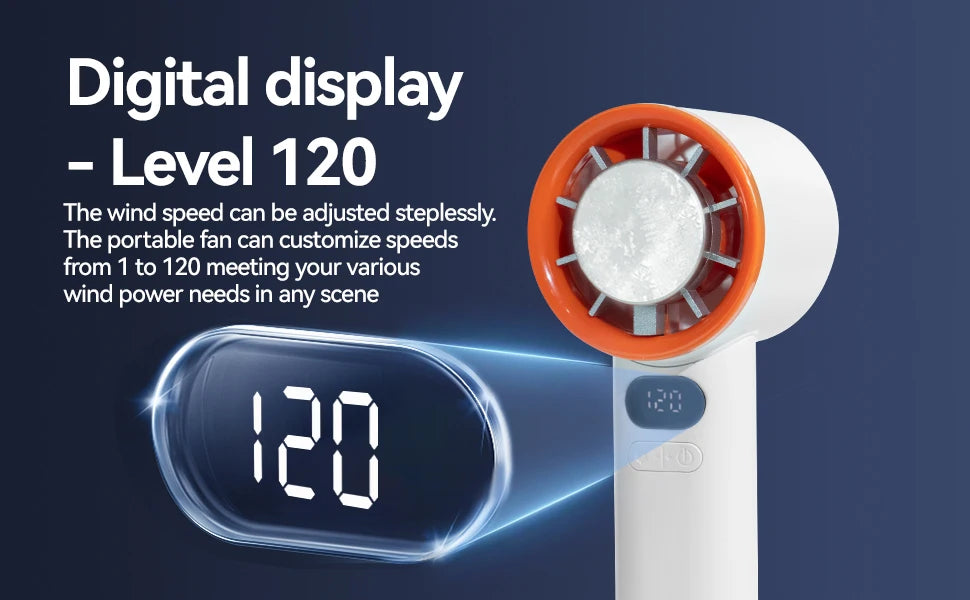 Portable Fan 120-Speed Digital Display Ice Cooling Tech Stylish Semiconductor Condensation Mini Personal Fan  for Home, Office