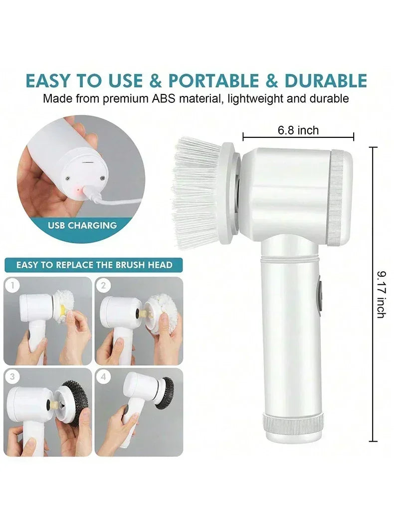 New Cordless Spin Scrubber Electric Rechargeable 5 in 1 Brush Heads for Bathroom Kitchen Tile Grout Shower Car Deep Clean