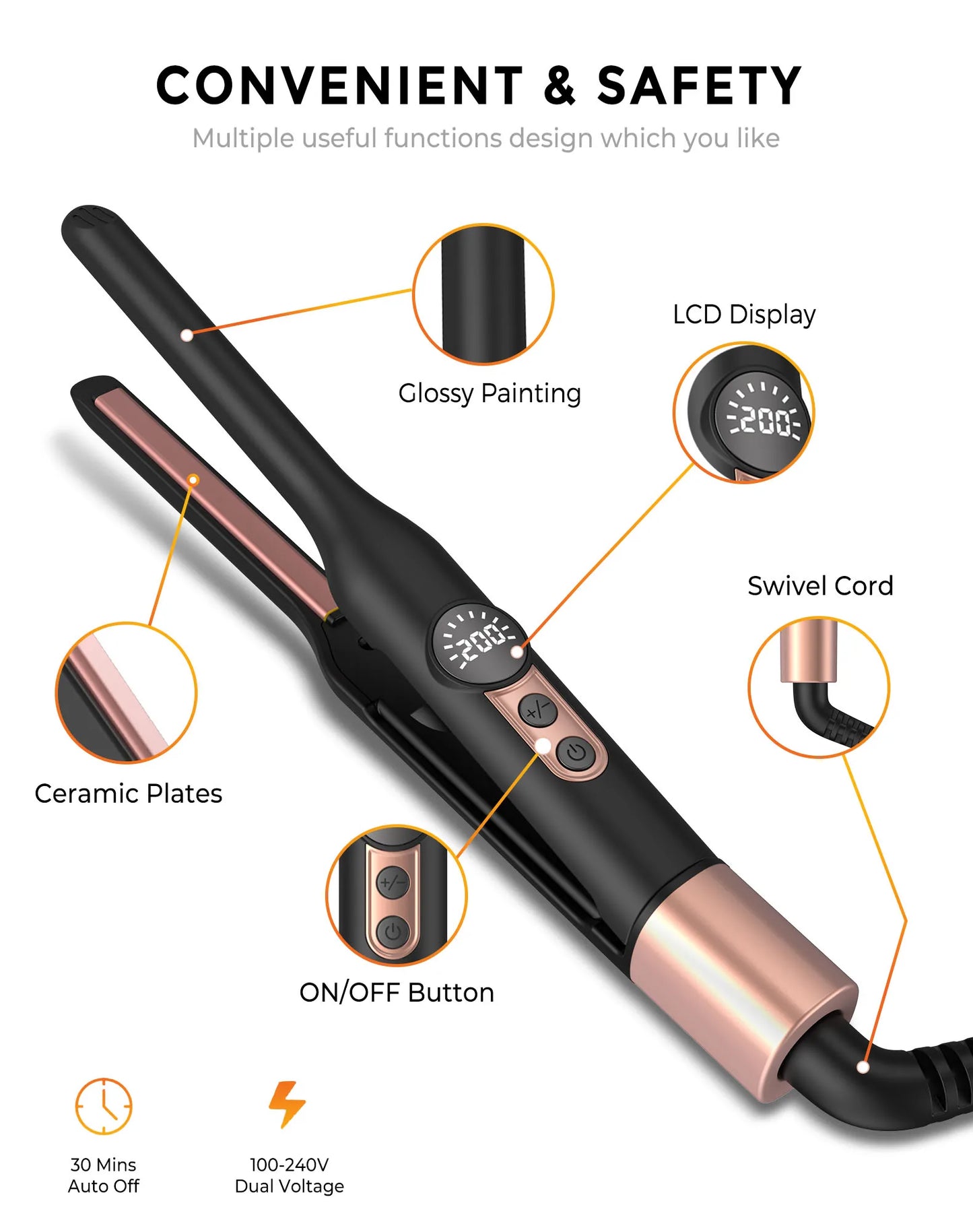 Mini Flat Iron Hair Straightener 1/3 Inch Pencil Flat Iron for Women Portable Travel Straightener and Curler 2 in 1